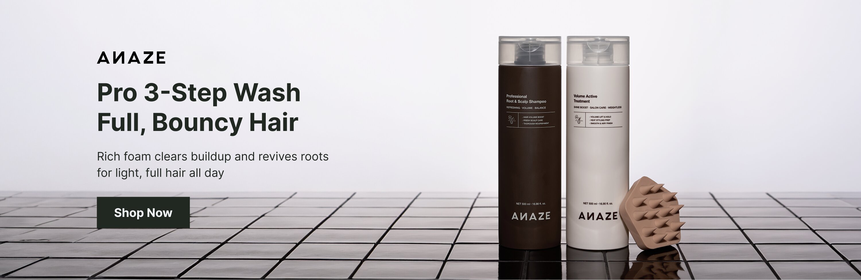 ANAZE three-step wash routine — revive full, bouncy hair